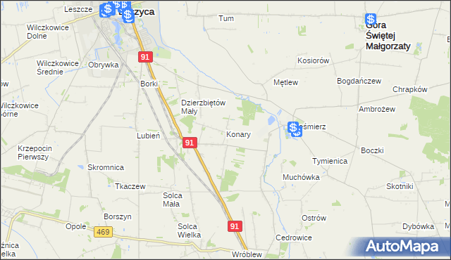 mapa Konary gmina Ozorków, Konary gmina Ozorków na mapie Targeo