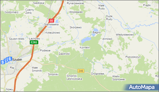 mapa Kornelin gmina Szubin, Kornelin gmina Szubin na mapie Targeo