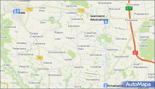 mapa Krasieniec Stary, Krasieniec Stary na mapie Targeo