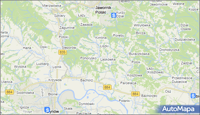 mapa Laskówka gmina Dynów, Laskówka gmina Dynów na mapie Targeo