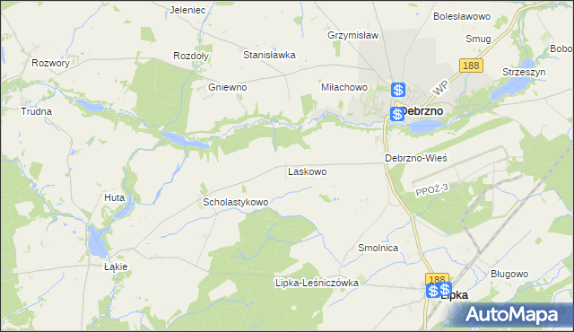 mapa Laskowo gmina Lipka, Laskowo gmina Lipka na mapie Targeo