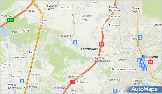 mapa Lesznowola powiat piaseczyński, Lesznowola powiat piaseczyński na mapie Targeo