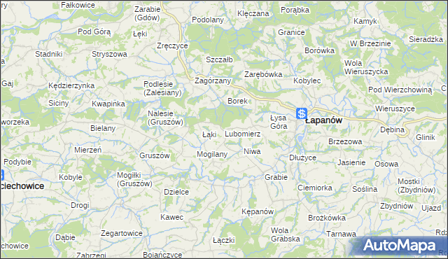 mapa Lubomierz gmina Łapanów, Lubomierz gmina Łapanów na mapie Targeo
