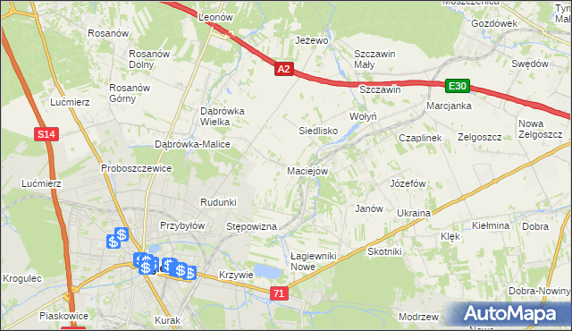 mapa Maciejów gmina Zgierz, Maciejów gmina Zgierz na mapie Targeo