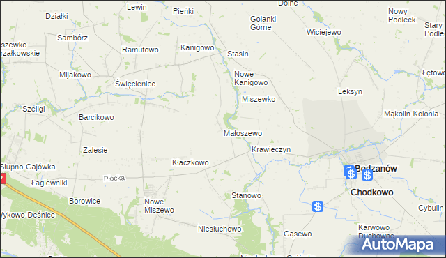 mapa Małoszewo gmina Bodzanów, Małoszewo gmina Bodzanów na mapie Targeo
