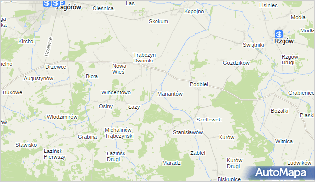 mapa Mariantów gmina Zagórów, Mariantów gmina Zagórów na mapie Targeo