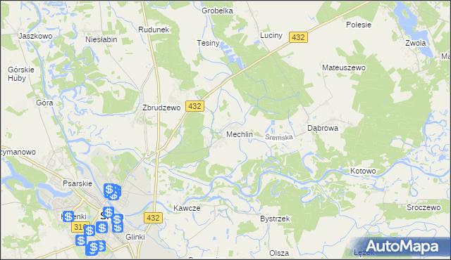 mapa Mechlin gmina Śrem, Mechlin gmina Śrem na mapie Targeo