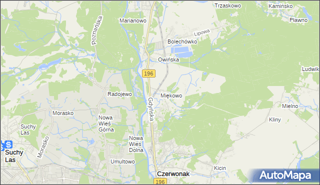 mapa Miękowo gmina Czerwonak, Miękowo gmina Czerwonak na mapie Targeo