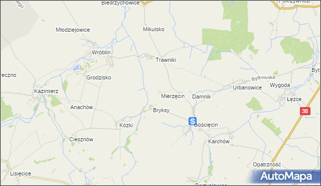 mapa Mierzęcin gmina Pawłowiczki, Mierzęcin gmina Pawłowiczki na mapie Targeo