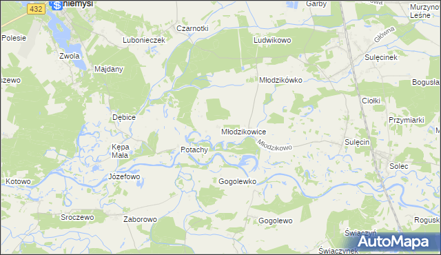 mapa Młodzikowice, Młodzikowice na mapie Targeo