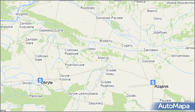 mapa Mokrus gmina Obryte, Mokrus gmina Obryte na mapie Targeo