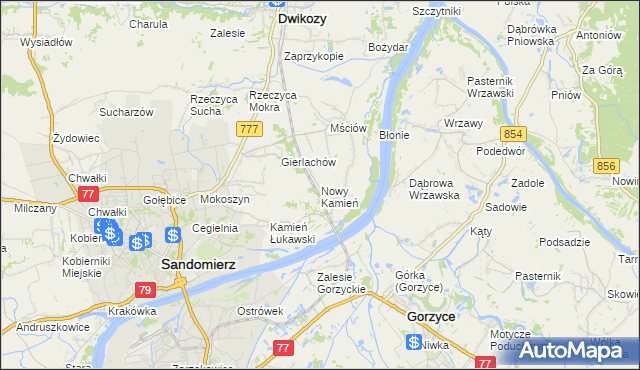 mapa Nowy Kamień gmina Dwikozy, Nowy Kamień gmina Dwikozy na mapie Targeo