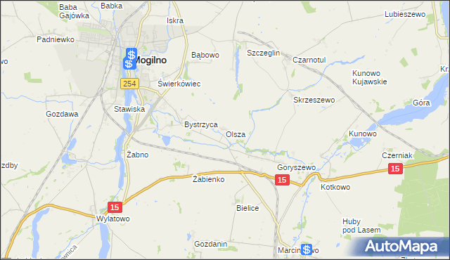 mapa Olsza gmina Mogilno, Olsza gmina Mogilno na mapie Targeo