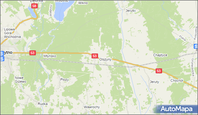 mapa Olszyny gmina Szczytno, Olszyny gmina Szczytno na mapie Targeo