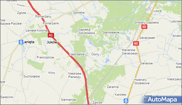 mapa Osiny gmina Gostynin, Osiny gmina Gostynin na mapie Targeo