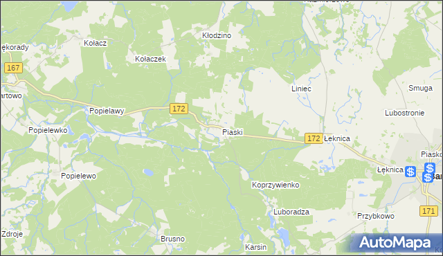 mapa Piaski gmina Barwice, Piaski gmina Barwice na mapie Targeo