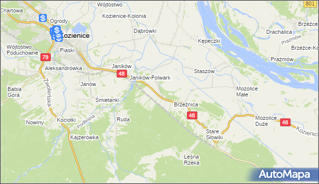mapa Psary gmina Kozienice, Psary gmina Kozienice na mapie Targeo