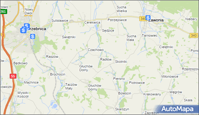 mapa Radłów gmina Zawonia, Radłów gmina Zawonia na mapie Targeo