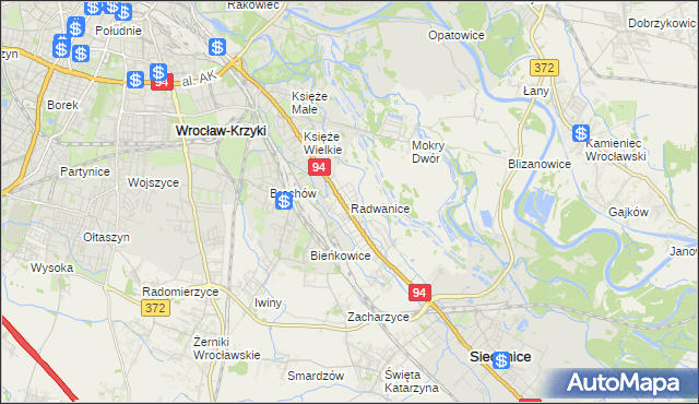 mapa Radwanice gmina Siechnice, Radwanice gmina Siechnice na mapie Targeo