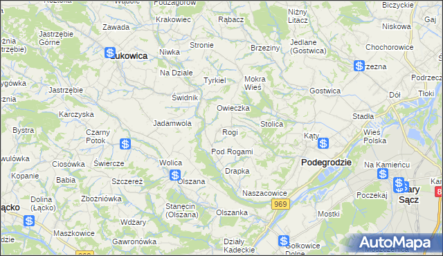 mapa Rogi gmina Podegrodzie, Rogi gmina Podegrodzie na mapie Targeo