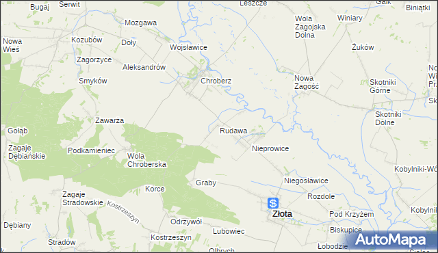 mapa Rudawa gmina Złota, Rudawa gmina Złota na mapie Targeo