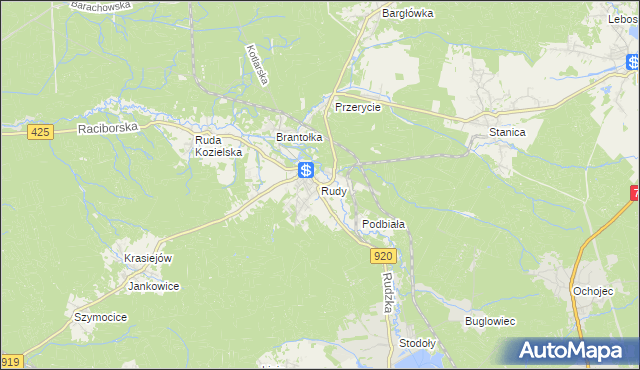mapa Rudy gmina Kuźnia Raciborska, Rudy gmina Kuźnia Raciborska na mapie Targeo