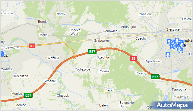 mapa Rzechta gmina Sieradz, Rzechta gmina Sieradz na mapie Targeo