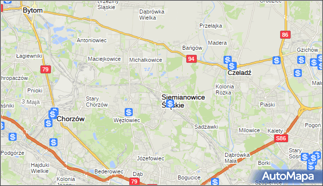mapa Siemianowice Śląskie, Siemianowice Śląskie na mapie Targeo