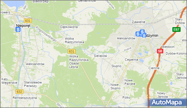 mapa Sieraków gmina Radzymin, Sieraków gmina Radzymin na mapie Targeo
