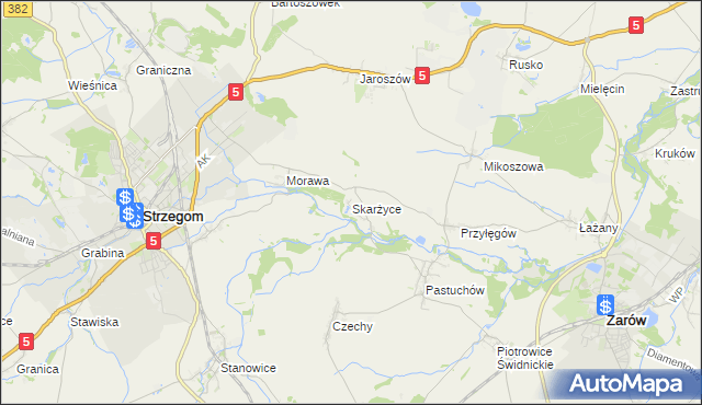 mapa Skarżyce gmina Strzegom, Skarżyce gmina Strzegom na mapie Targeo