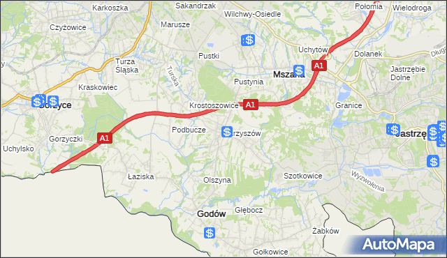 mapa Skrzyszów gmina Godów, Skrzyszów gmina Godów na mapie Targeo