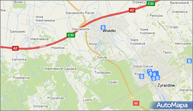 mapa Sokule gmina Wiskitki, Sokule gmina Wiskitki na mapie Targeo