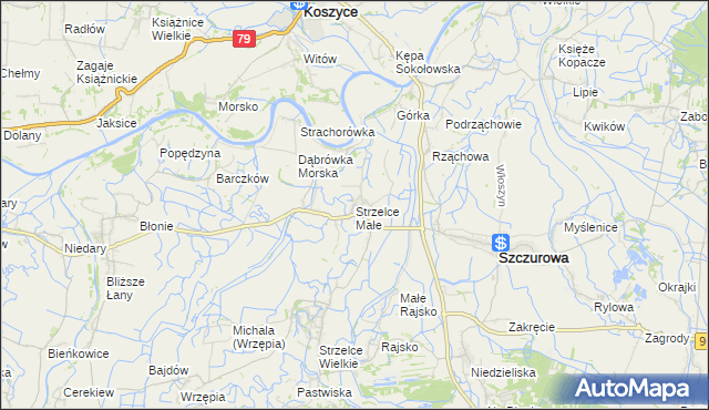 mapa Strzelce Małe gmina Szczurowa, Strzelce Małe gmina Szczurowa na mapie Targeo