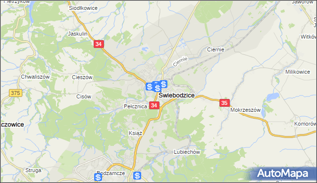 mapa Świebodzice, Świebodzice na mapie Targeo