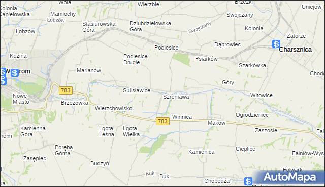 mapa Szreniawa gmina Gołcza, Szreniawa gmina Gołcza na mapie Targeo