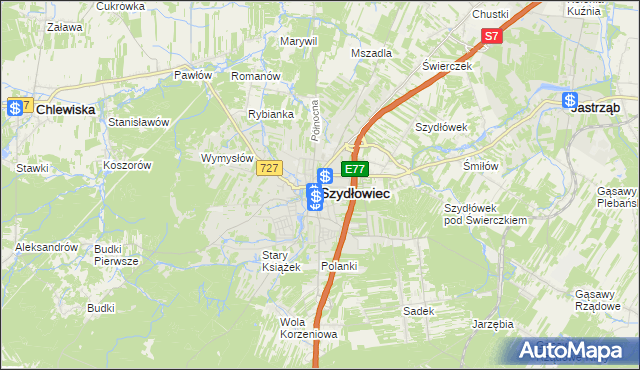 mapa Szydłowiec, Szydłowiec na mapie Targeo