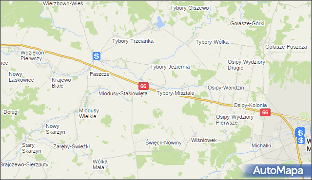mapa Tybory-Misztale, Tybory-Misztale na mapie Targeo