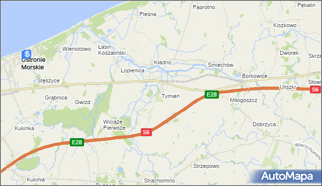 mapa Tymień gmina Będzino, Tymień gmina Będzino na mapie Targeo