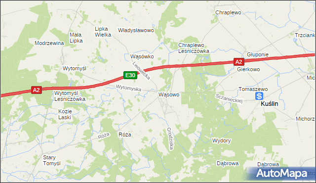 mapa Wąsowo, Wąsowo na mapie Targeo