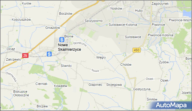 mapa Węgry gmina Nowe Skalmierzyce, Węgry gmina Nowe Skalmierzyce na mapie Targeo