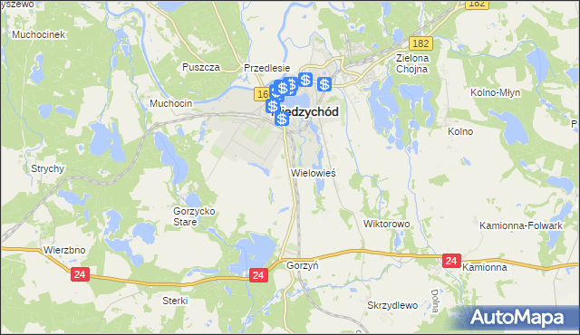 mapa Wielowieś gmina Międzychód, Wielowieś gmina Międzychód na mapie Targeo
