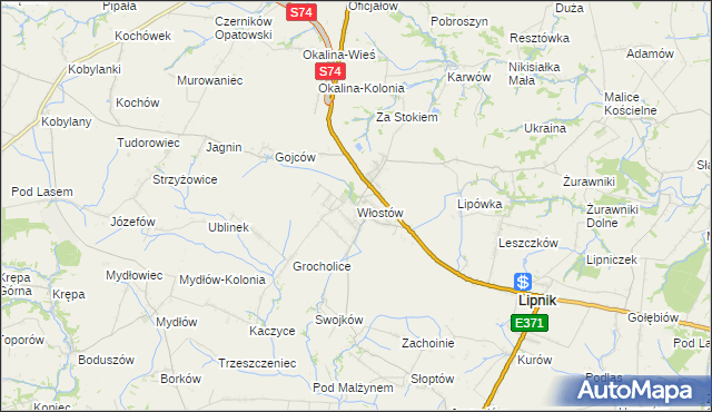 mapa Włostów gmina Lipnik, Włostów gmina Lipnik na mapie Targeo