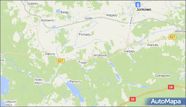 mapa Wrzesina gmina Jonkowo, Wrzesina gmina Jonkowo na mapie Targeo