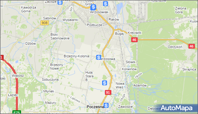 mapa Wrzosowa, Wrzosowa na mapie Targeo