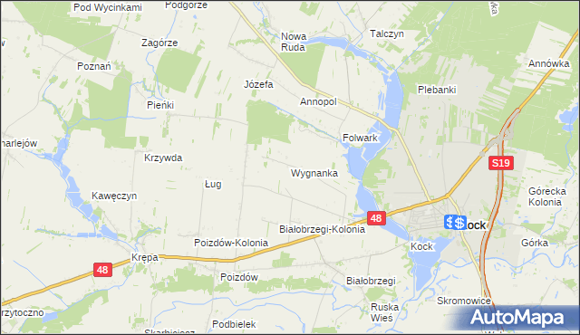 mapa Wygnanka gmina Kock, Wygnanka gmina Kock na mapie Targeo