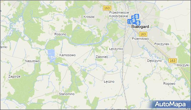 mapa Żabiniec gmina Białogard, Żabiniec gmina Białogard na mapie Targeo