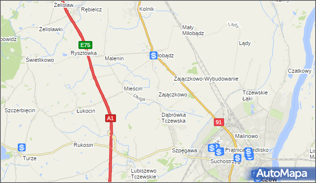 mapa Zajączkowo gmina Tczew, Zajączkowo gmina Tczew na mapie Targeo