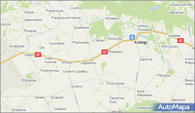 mapa Zakrzew gmina Kodrąb, Zakrzew gmina Kodrąb na mapie Targeo
