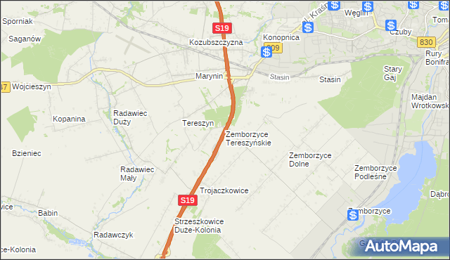 mapa Zemborzyce Tereszyńskie, Zemborzyce Tereszyńskie na mapie Targeo