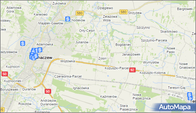 mapa Zosin gmina Sochaczew, Zosin gmina Sochaczew na mapie Targeo